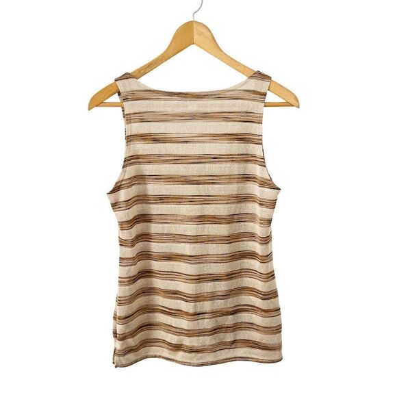 Banana Republic Metallic Gold Brown Striped Scoop Neck Sleeveless Blouse - Picture 2 of 7